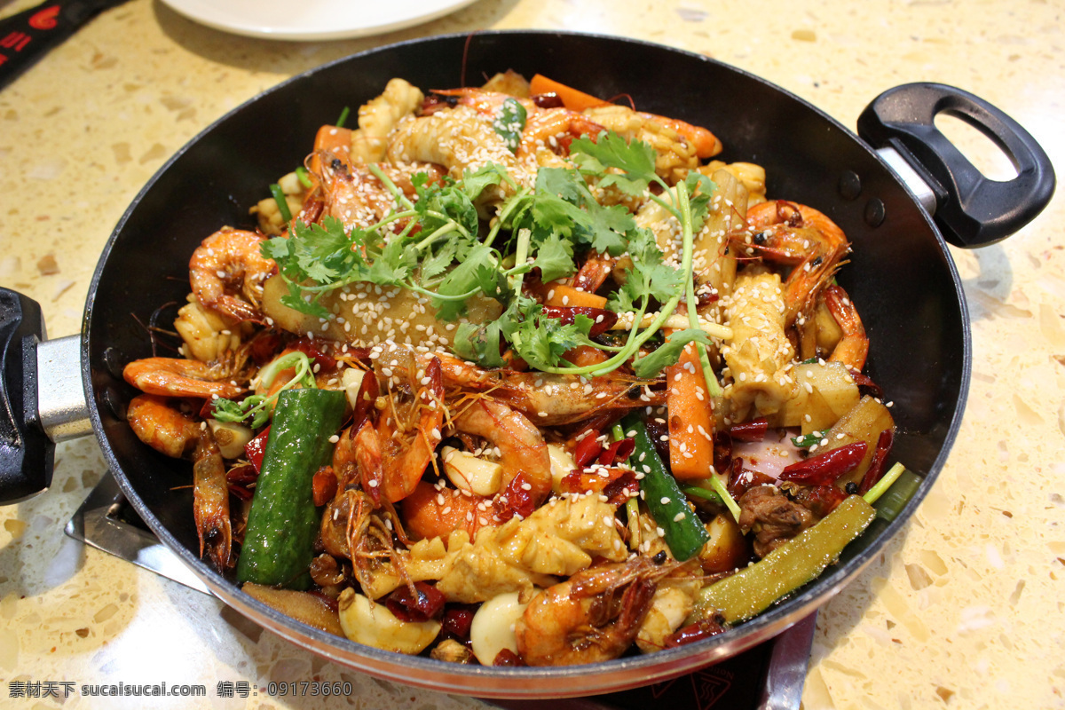 干锅鱿鱼虾 干锅 火锅 鱿鱼卷 虾 传统美食 餐饮美食