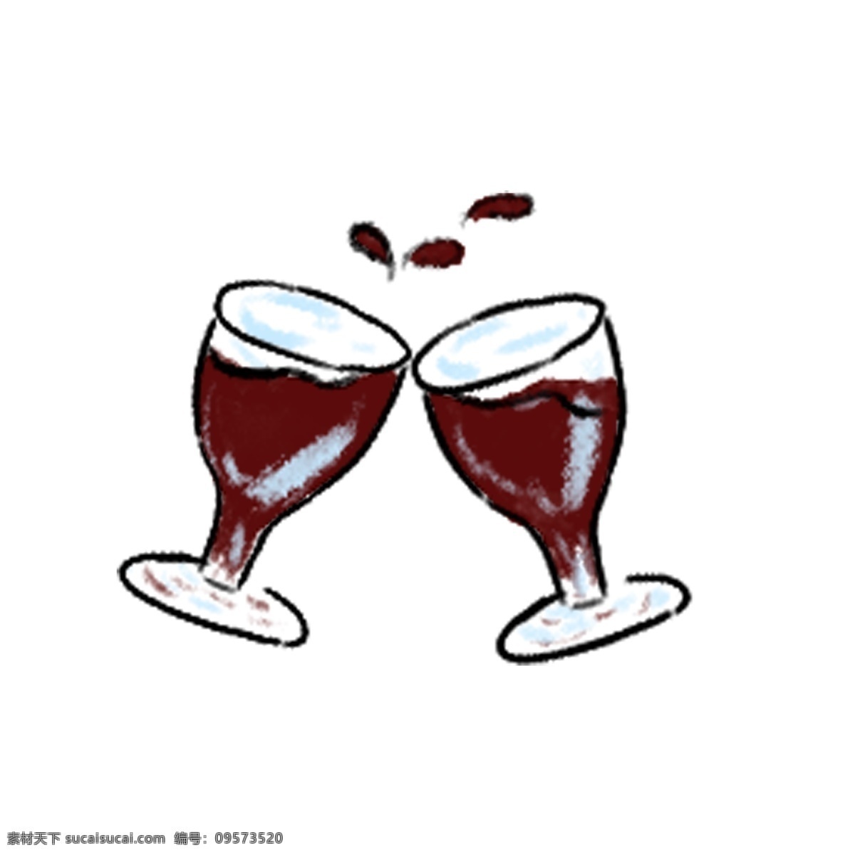 情人 红酒 手绘 插画 酒杯 碰杯 酒 玻璃杯 玻璃酒杯 高脚杯 餐 饮品 食物