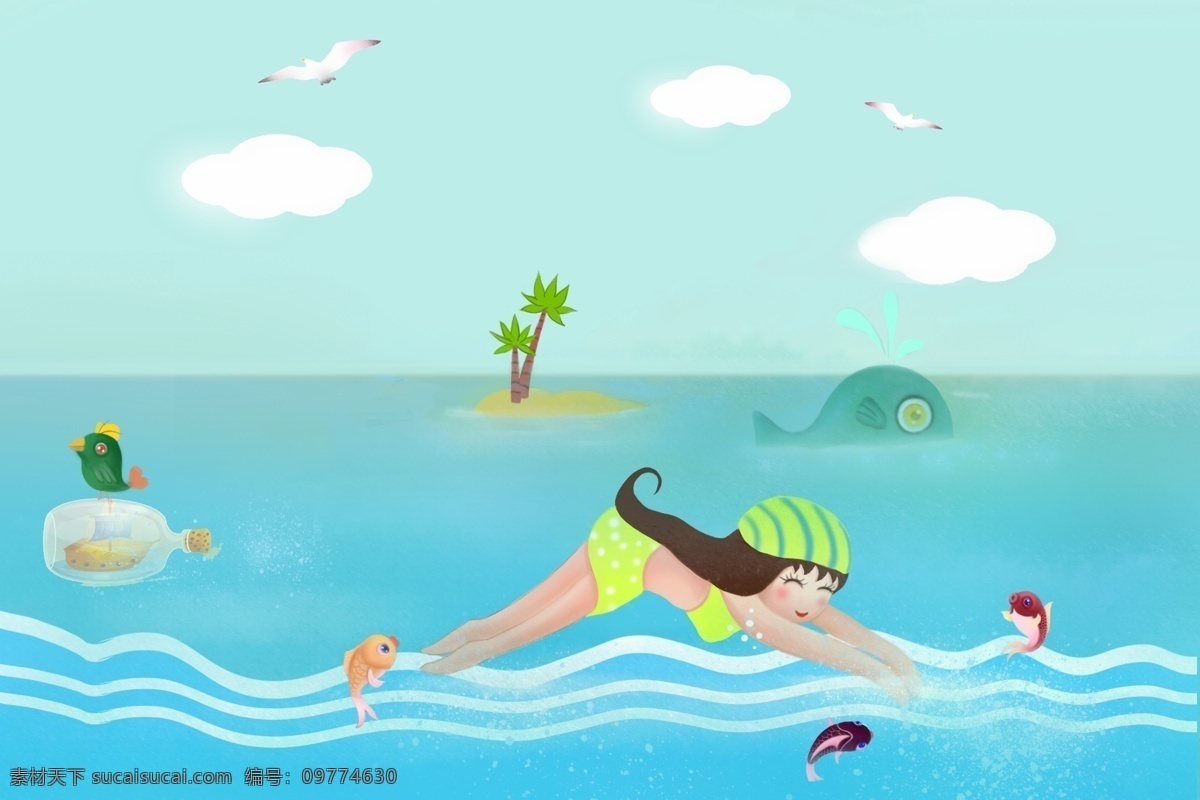 夏天 海边 旅行 游泳 插画 大海 婚纱 花朵 旅游 夏季 女孩 男孩 海鸥 海鸟蓝天 旅行箱 海浪 长裙 假日 户外旅行 旅游风景 背包旅行 旅游度假 毕业旅行 旅行者 夏日 假期旅行 爱情插画 海边风景