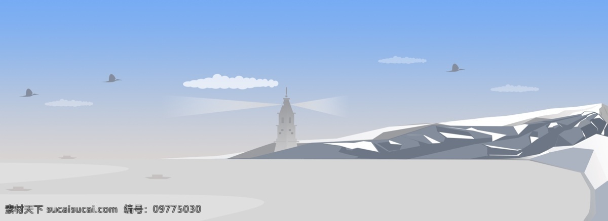 大雪 节气 创意 背景 插画 效果 灯塔 海岸 雪花 季节