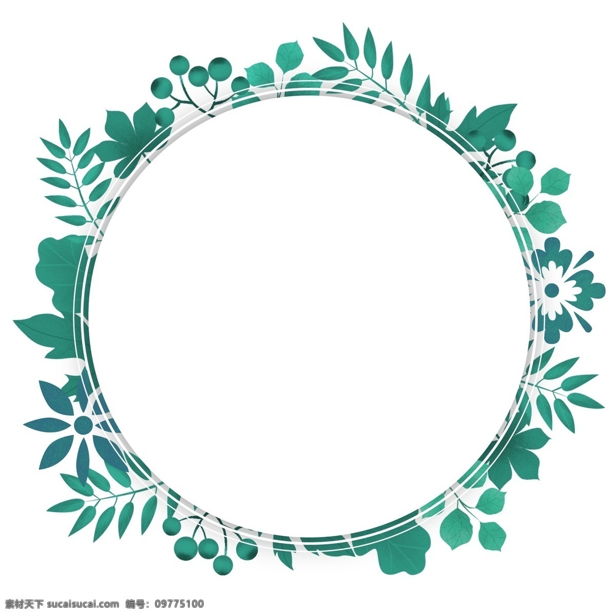 圆形 绿色植物 边框 春天 植物边框 手绘 植物 圆形边框 白色 小清新 森系 白色边框 主题边框 手绘植物