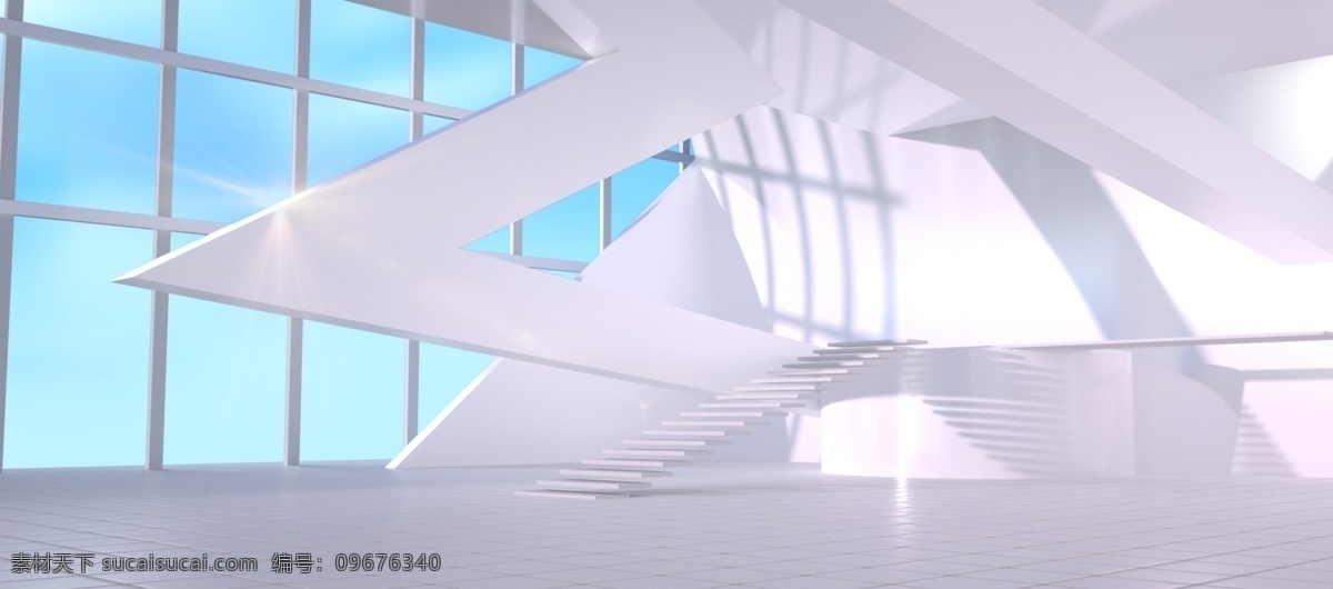 空旷 三维空间 场景 商务 科技 空间 c4d场景 简约 大气 天空 几何 白色