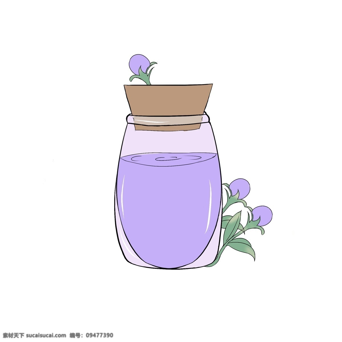 手绘 鲜花 香水 插画 花苞 紫色花苞 瓶子 一瓶香水 玻璃瓶 一瓶香水插图 紫色小花 香薰 鲜花香水 紫色