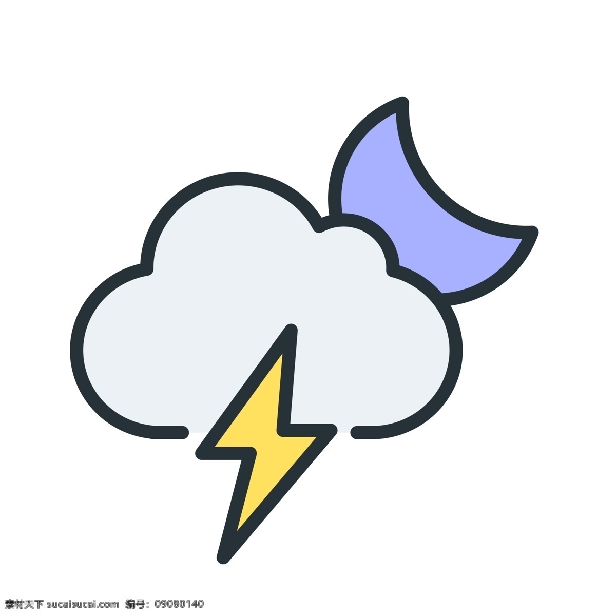 夜晚雷电 天气图标 扁平化ui ui图标 手机图标 界面ui 网页ui h5图标