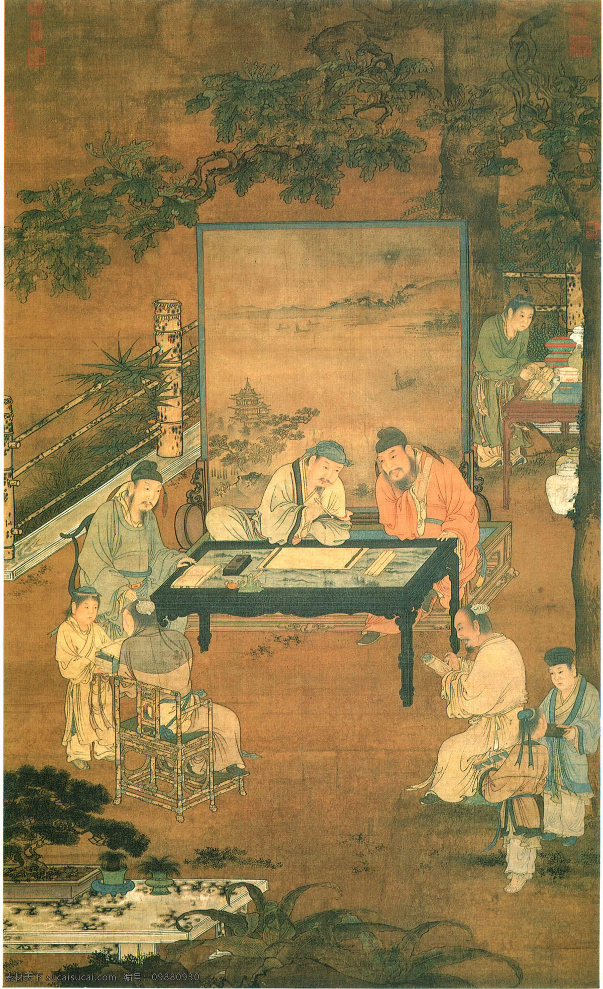 刘 松 年 十 八 学士 图 三 刘松年 圣贤 唐代 松树 宴会 文化艺术 绘画书法 设计图库