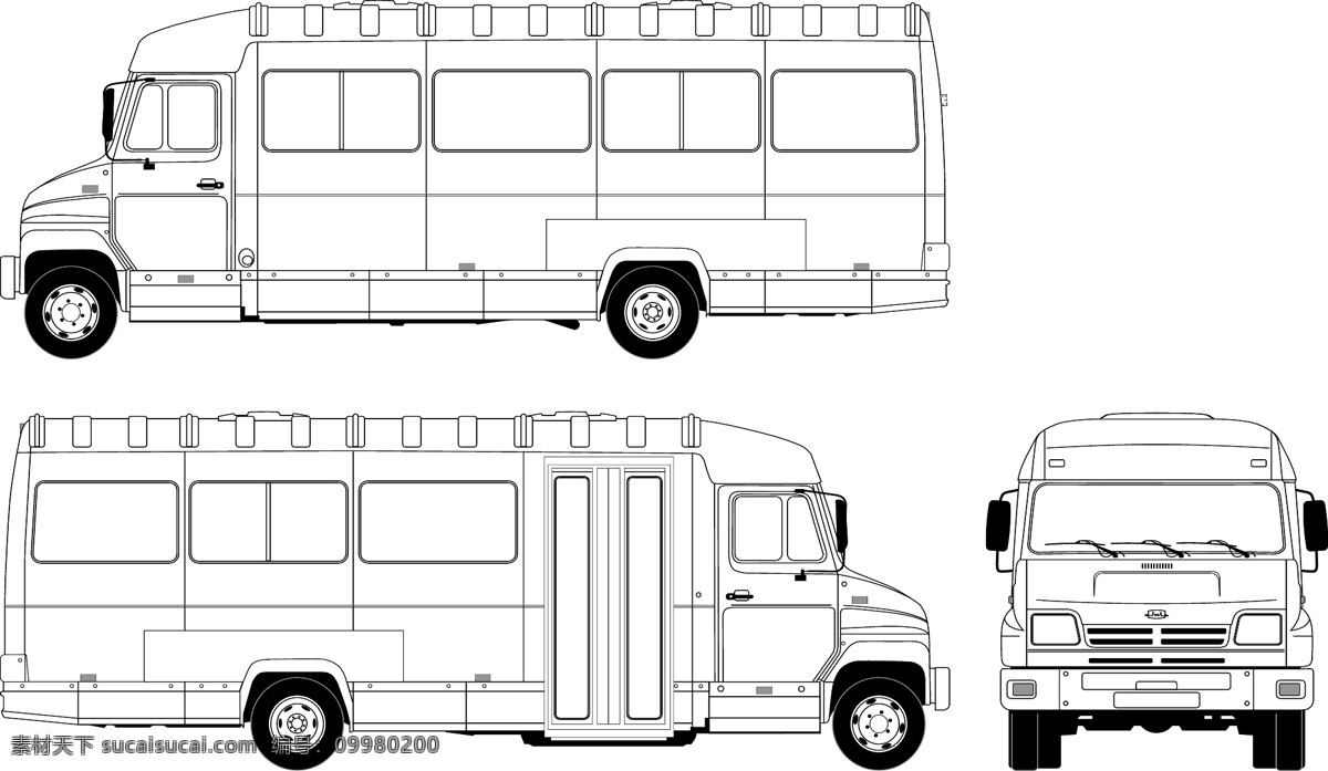 巴士 公交 客运 矢量 插画 俄罗斯公交车 汽车 卡通 线 稿 公交车