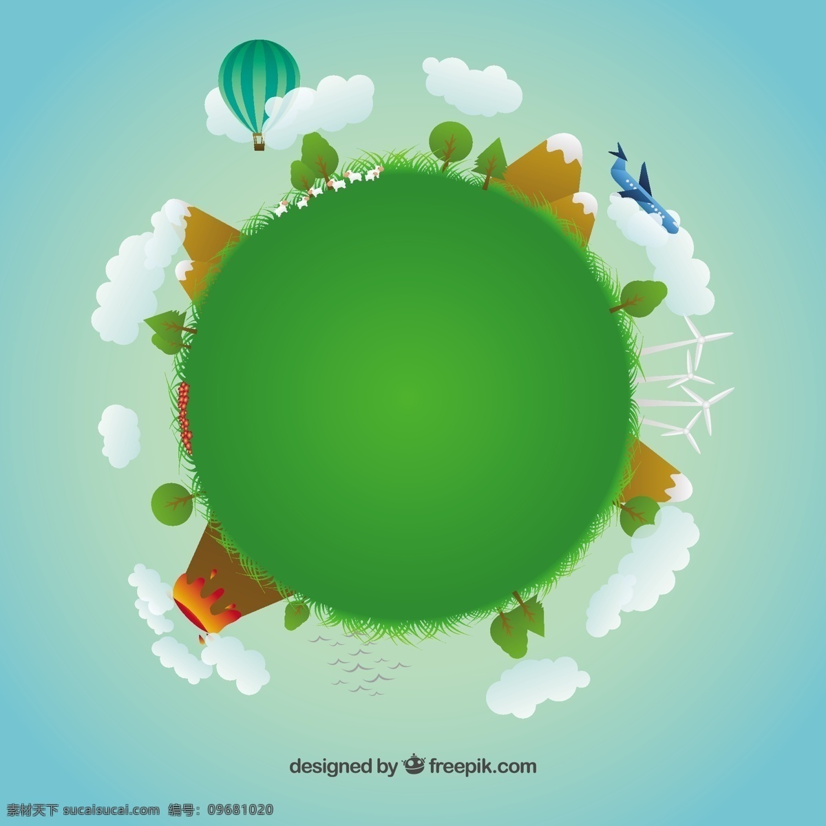 插图 行星 地球日 世界 绿色 卡通 地球 能源 回收 环境 圆形 节能