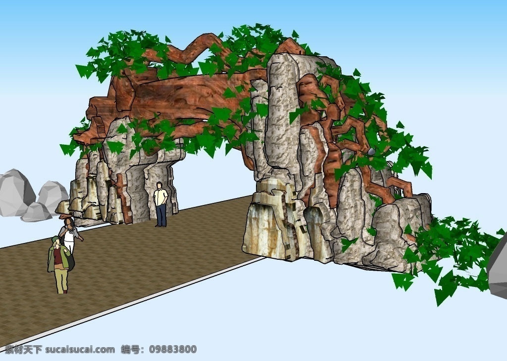 公园 入口 3d 模型 山石 假山 门洞 绿叶 植物 三维 立体 skp模型 poss 造型 经典 装饰 精模 3d模型精选 其他模型 3d设计模型 源文件 skp