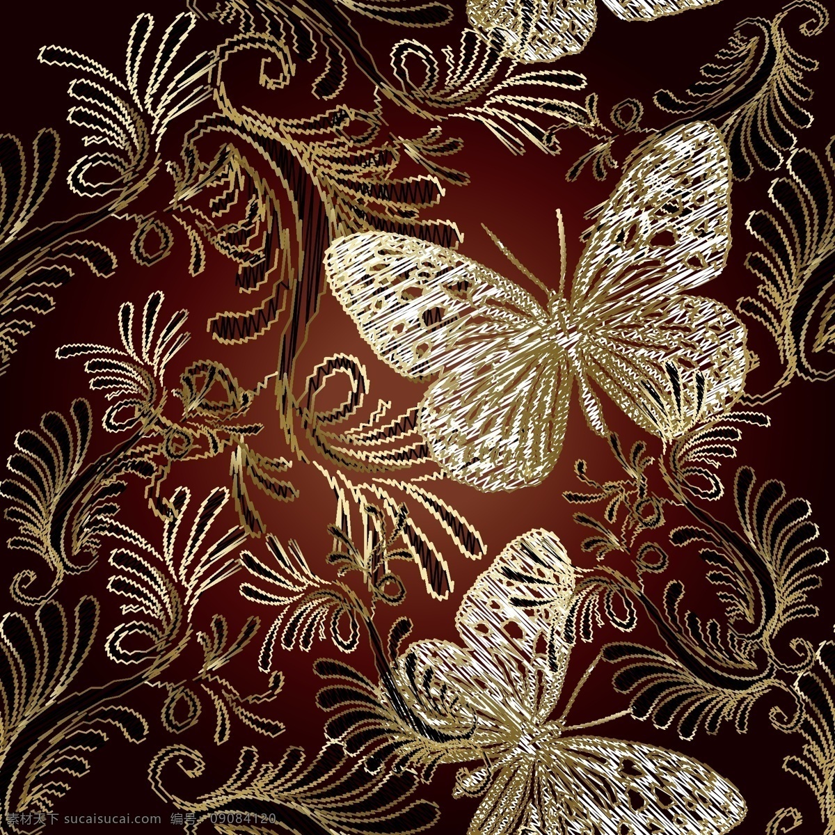 蝴蝶 花纹 刺绣 布料 手工艺 矢量图 矢量 高清图片