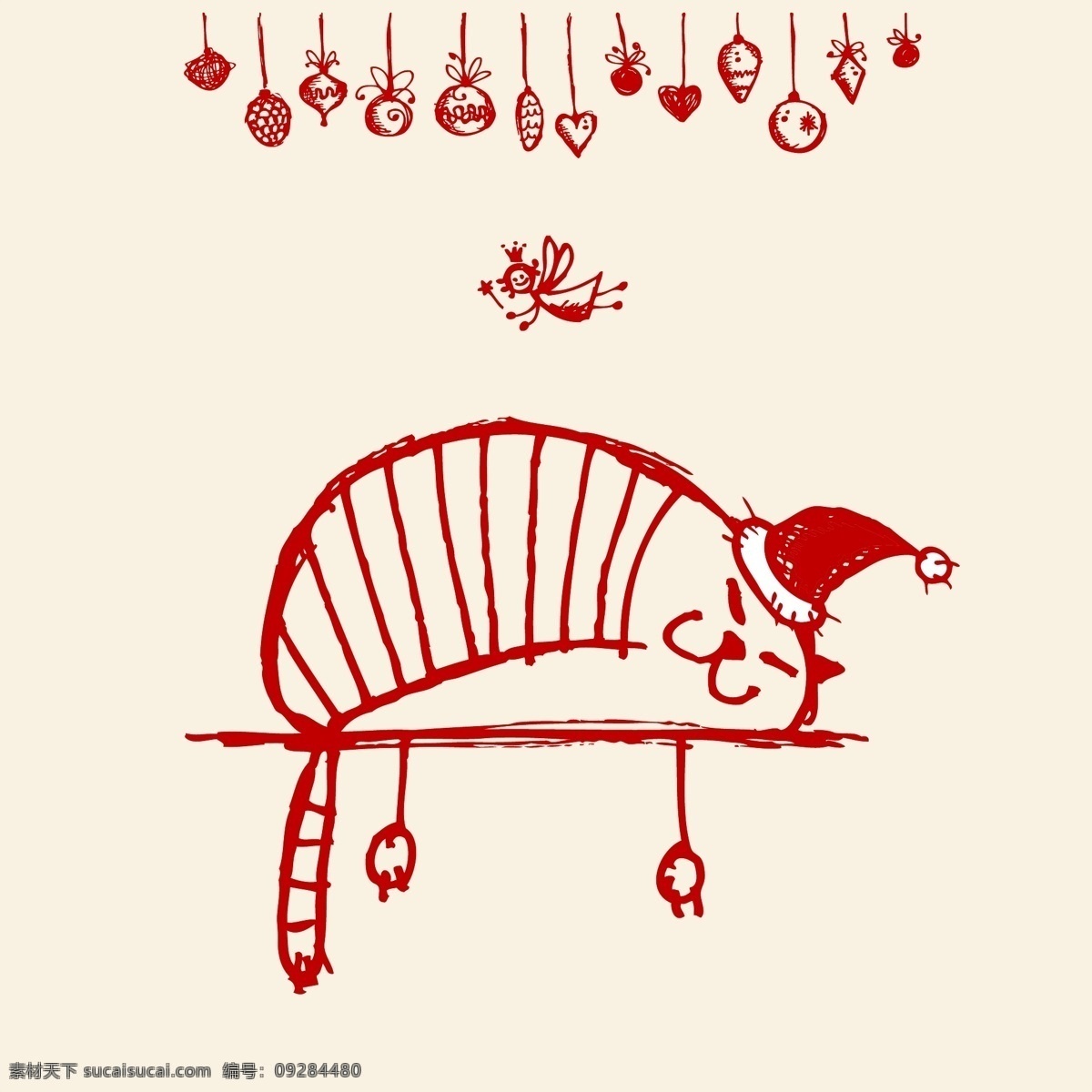 圣诞猫咪 猫咪 猫 圣诞 手绘 矢量 圣诞主题 圣诞节 节日素材