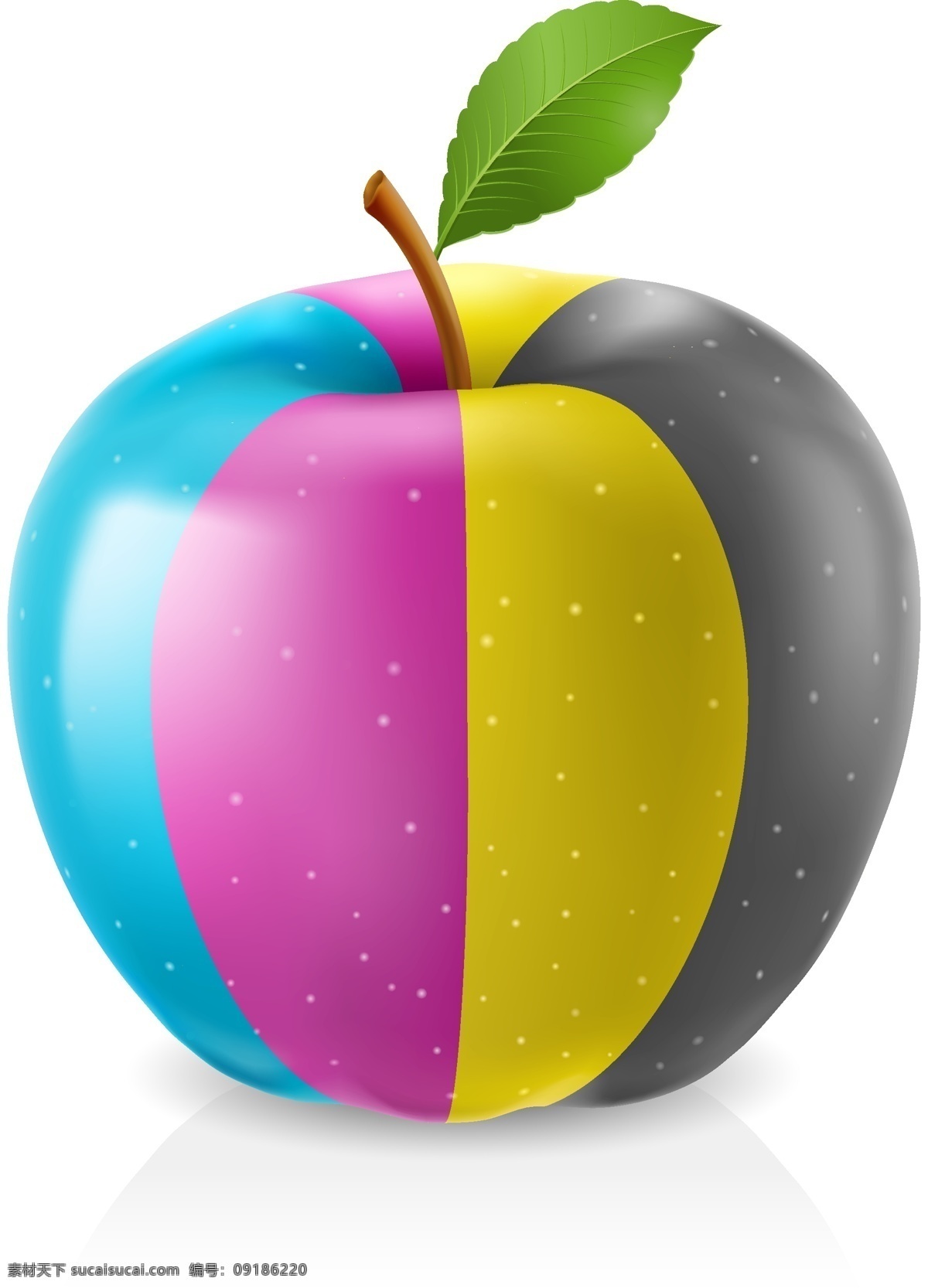彩色 色彩 四种颜色 彩卡 色彩样品 色谱 苹果 彩色苹果 生活百科 矢量素材 白色