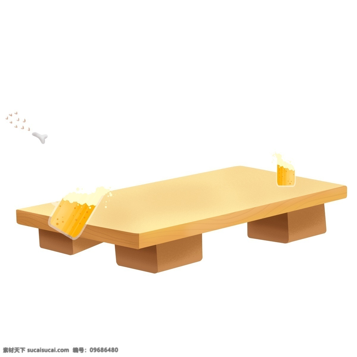 彩绘 木 桌子 上 啤酒 卡通 饭桌 插画设计 木桌子 psd设计