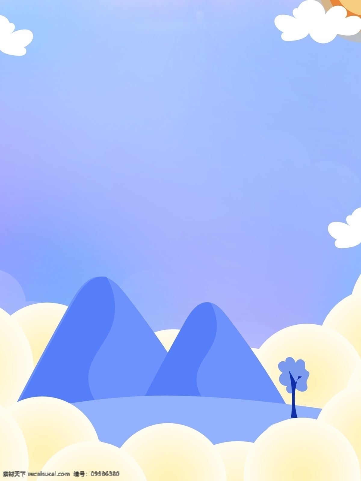 大气 简约 春天 景色 插画 背景 蓝天白云 春天背景 温馨背景 唯美背景 山峰背景 绿草地背景 创意背景