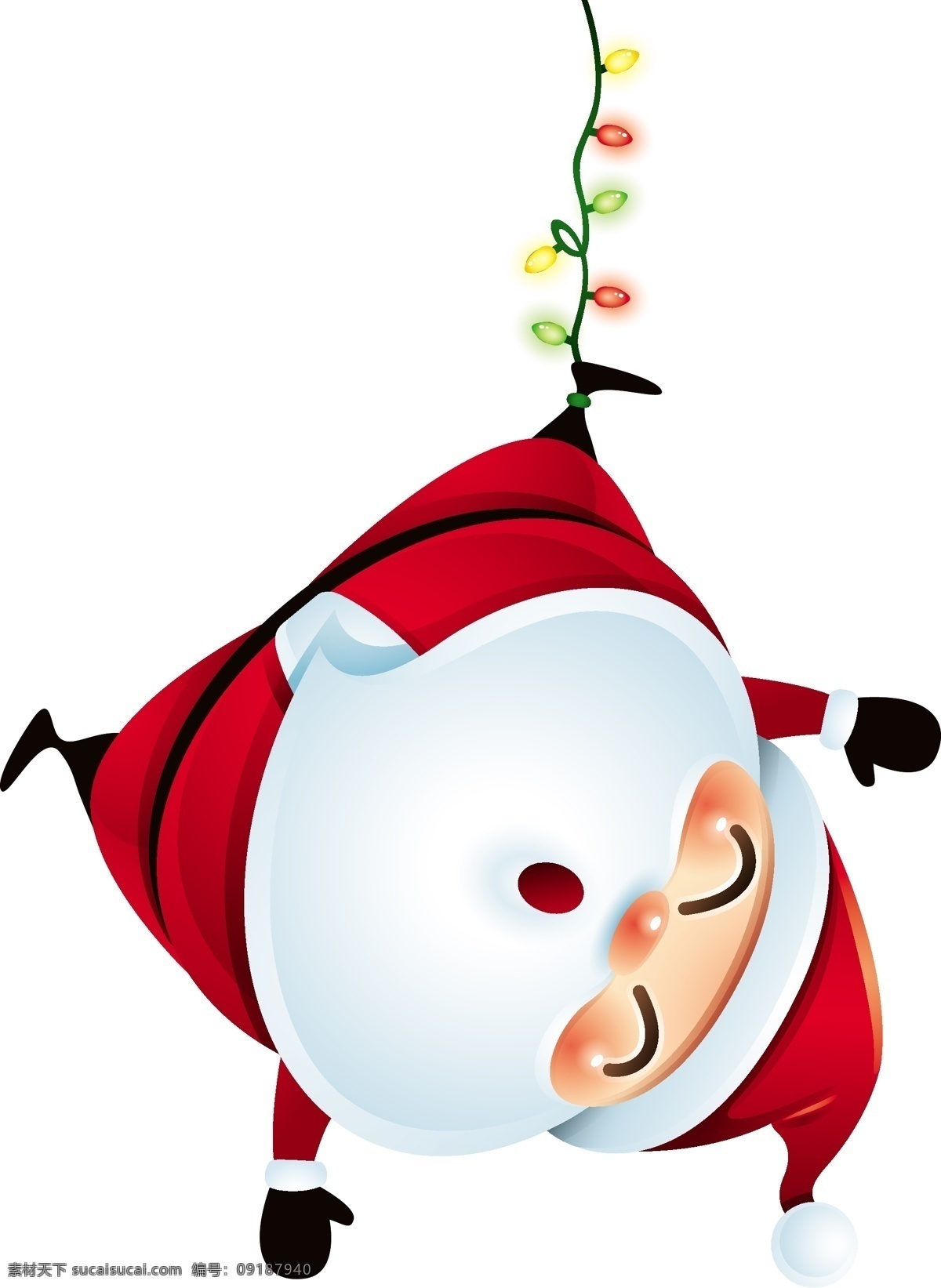 倒 吊 圣诞节 老人 矢量 圣诞灯 开心 红色 白胡子 卡通 人物 形象 节日 装饰