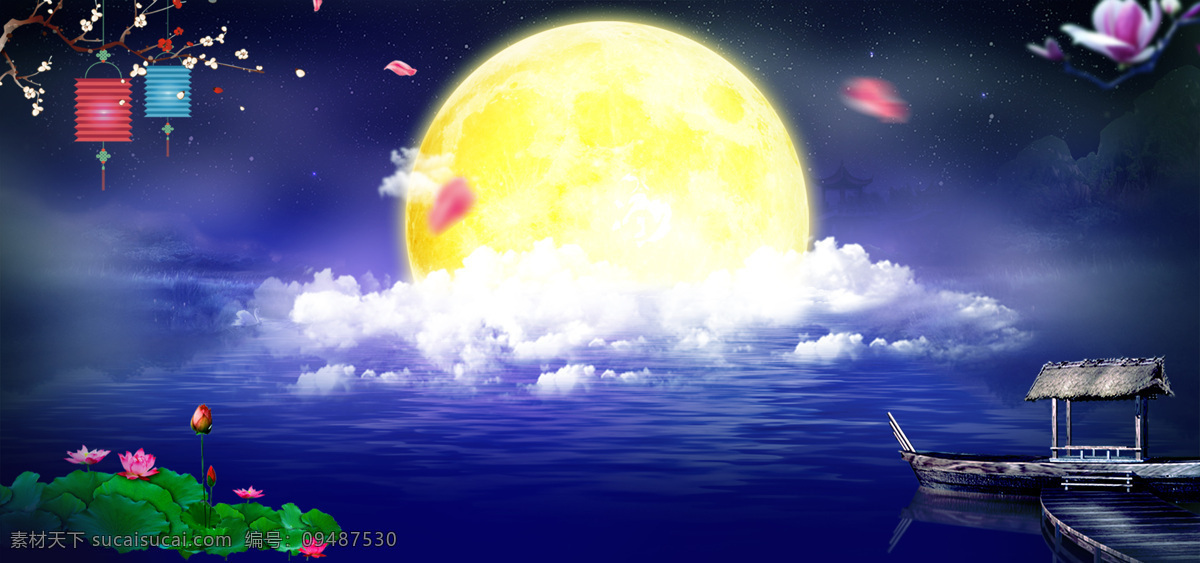 月亮背景图 中秋节 背景 横向 月亮 jpg背景 蓝色背景