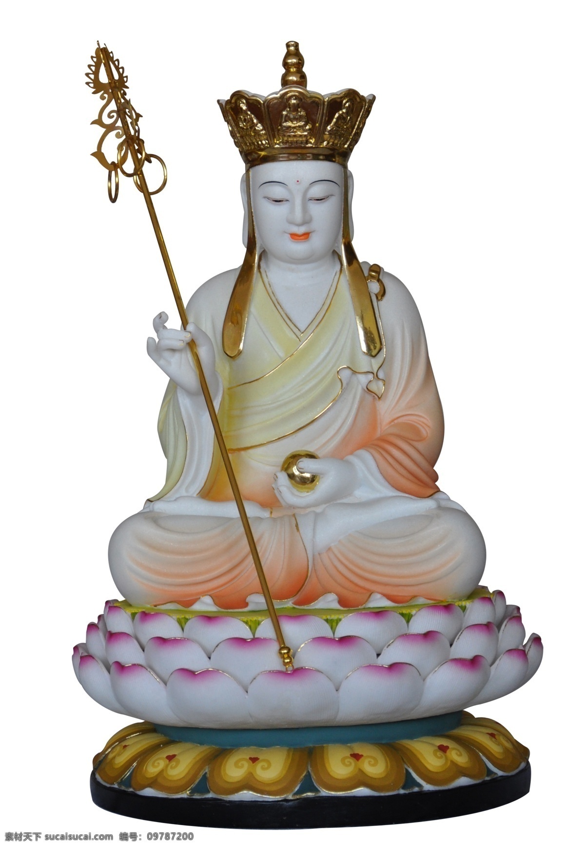 地藏王 彩绘 素材描金 莲花 雕像 七彩 精工古彩 淡彩描金 抠图 佛像 分层 源文件