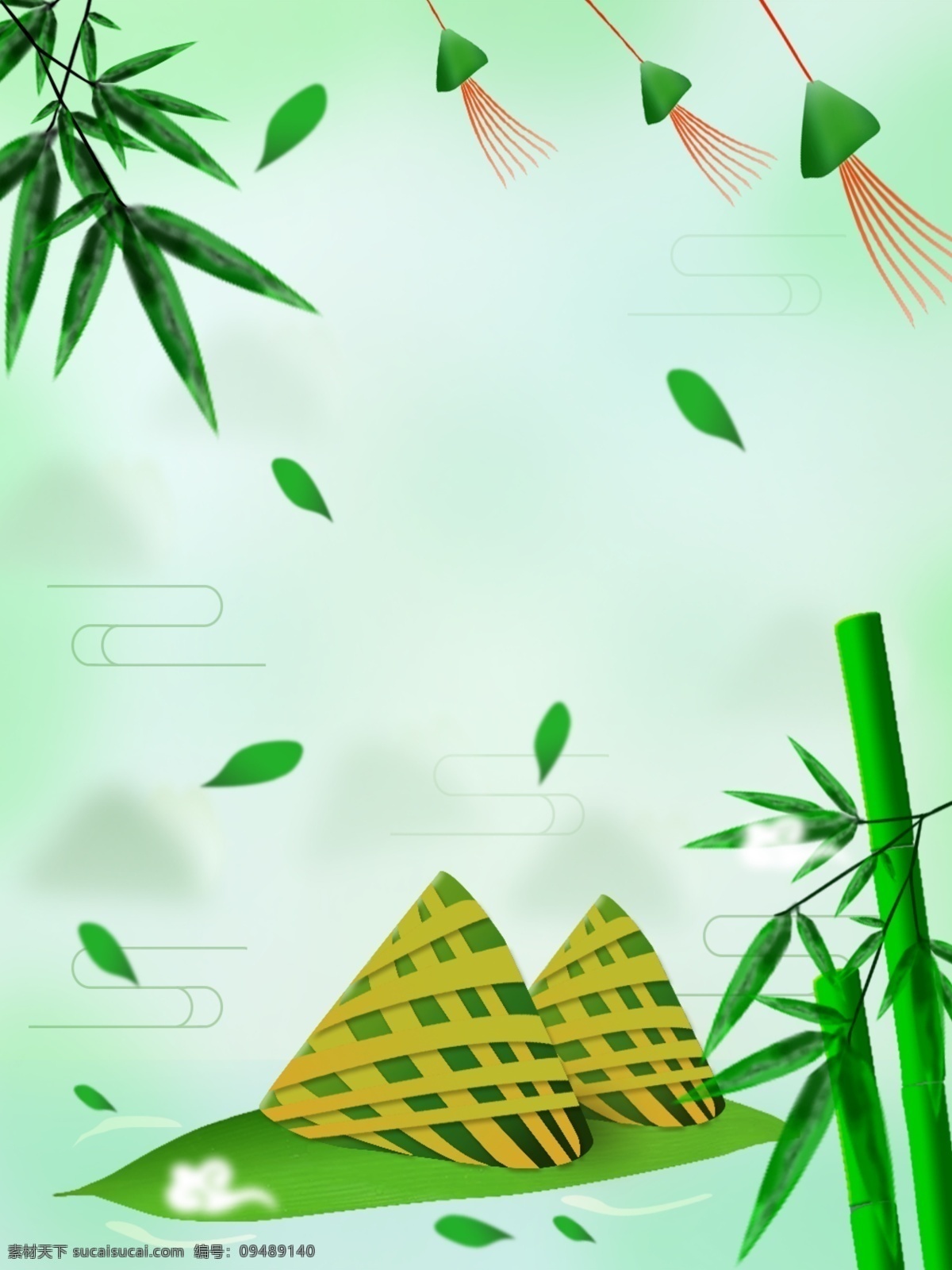 端午背景 粽子 竹子 淡绿色背景