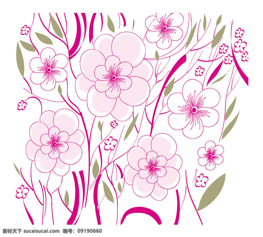 适量花朵 清新 花纹 背景 矢量 布料印花 淡雅 花草 花朵 花卉 树枝 纹理 底纺 白色