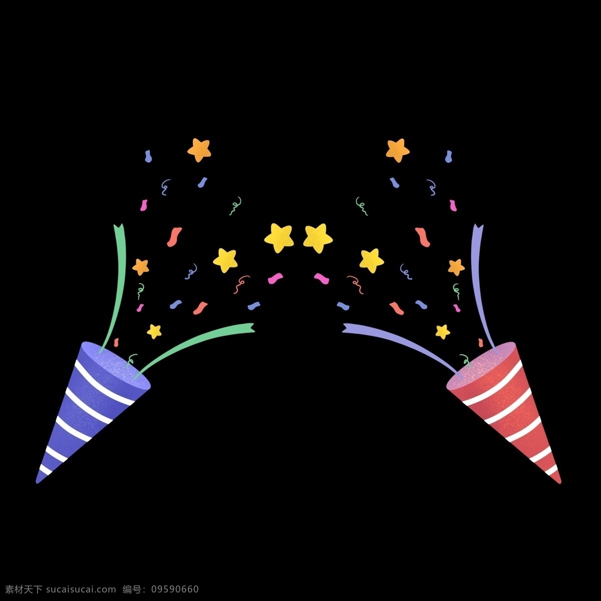 手绘 欢庆 彩带 庆祝 庆祝节日 五角星 星星 丝带 飘带 漂浮 装饰 节日装饰 促销装饰