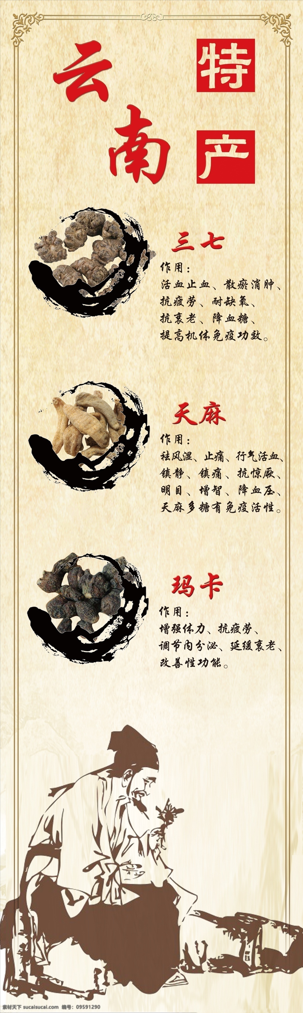 云南特产背胶 云南特产 三七 天麻 玛卡 背胶 展架