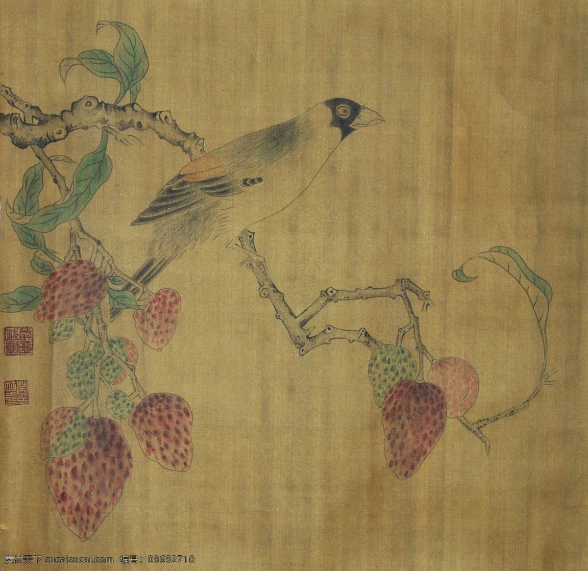 宋人画意蜡嘴 胡喜荣画 宋人小品 宋代工笔画 工笔蜡嘴 纸本国画 花鸟画 国画花鸟 装饰画 字画 书画 古画 淡彩工笔画 工笔装饰画 书画作品 文化艺术 绘画书法