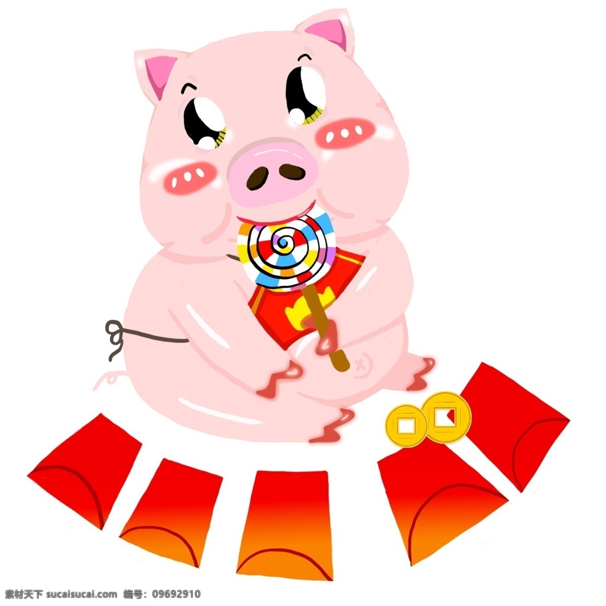 2019 新年 可爱 卡通 粉红 猪 手绘 元素 商用 喜庆 粉红色