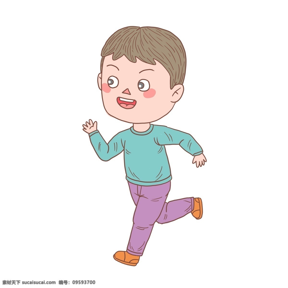 卡通 手绘 人物 男孩 开心 跑步 晨跑 锻炼身体 锻炼