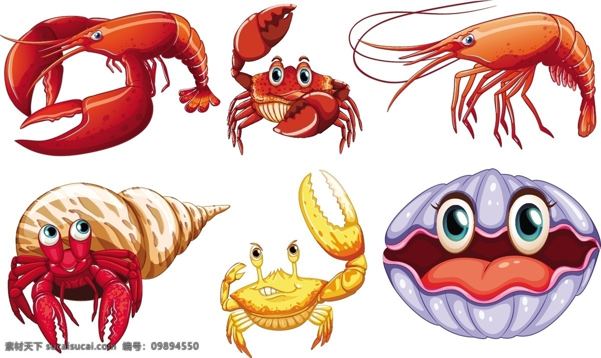 卡通 海洋 动物 漫画 螃蟹 海螺 龙虾 蚌 贝壳 海洋动物 海洋生物 卡通动物漫画 动物插画 卡通动物插图 陆地动物 生物世界 矢量素材