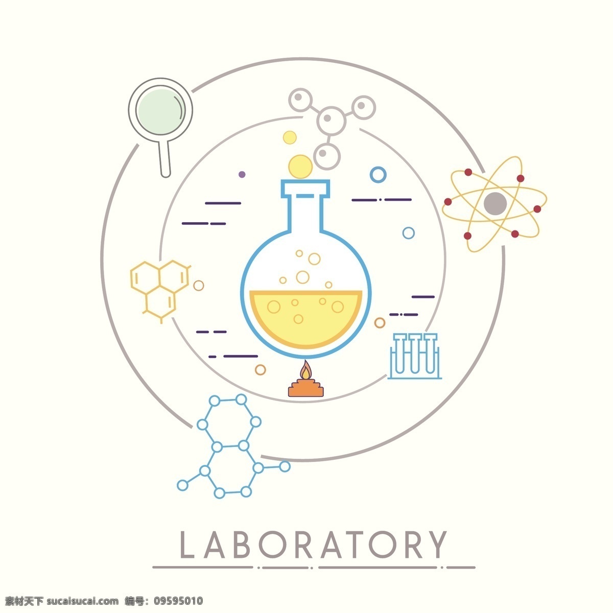手绘 创意 化学 分子 背景 图 广告背景 广告 背景素材 底纹背景 化学分子 圆形 放大镜 实验