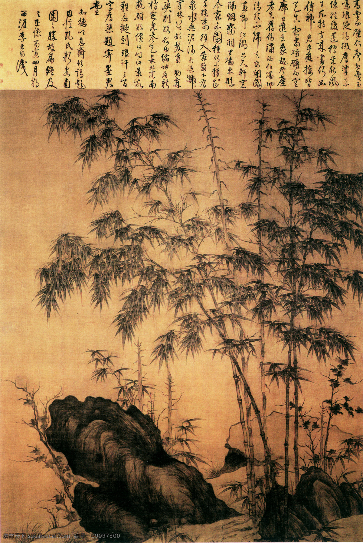 山水名画书画双钩竹图素材图片下载-素材编号09097300-素材天下图库