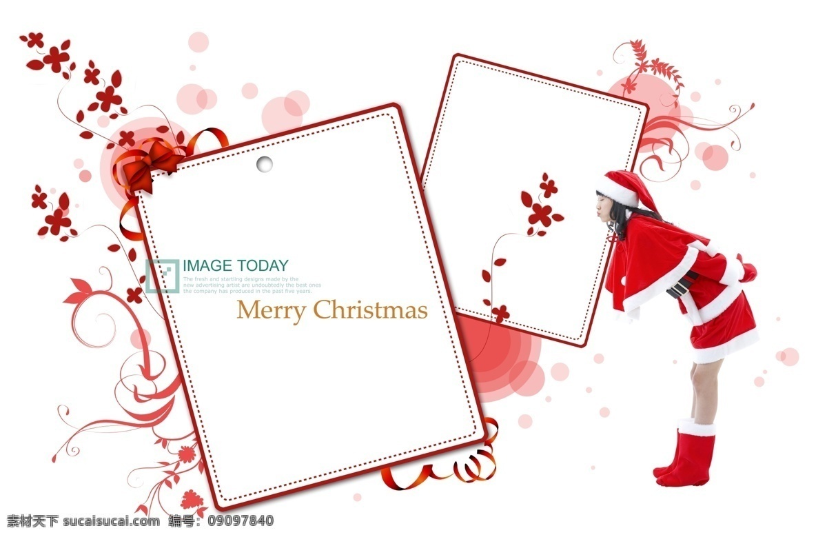 红色 花纹 卡片 圣诞 美女 psd素材 红色花纹 女孩 圣诞美女 psd源文件