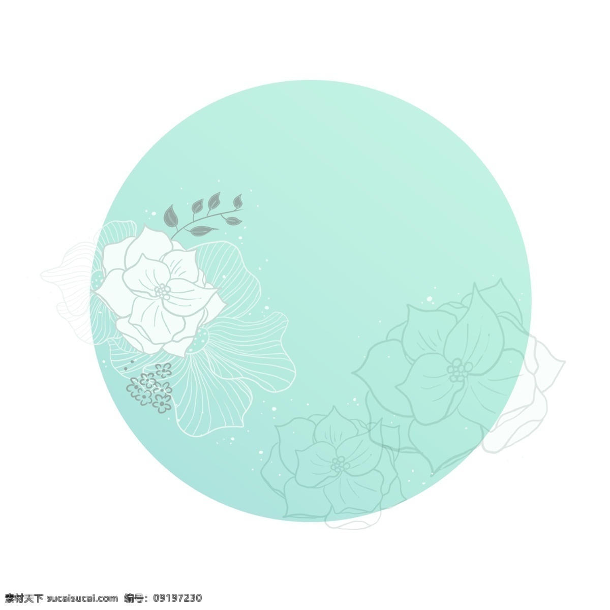 手绘 薄荷 绿 边框 元素 线 花 植物 叶子 白花