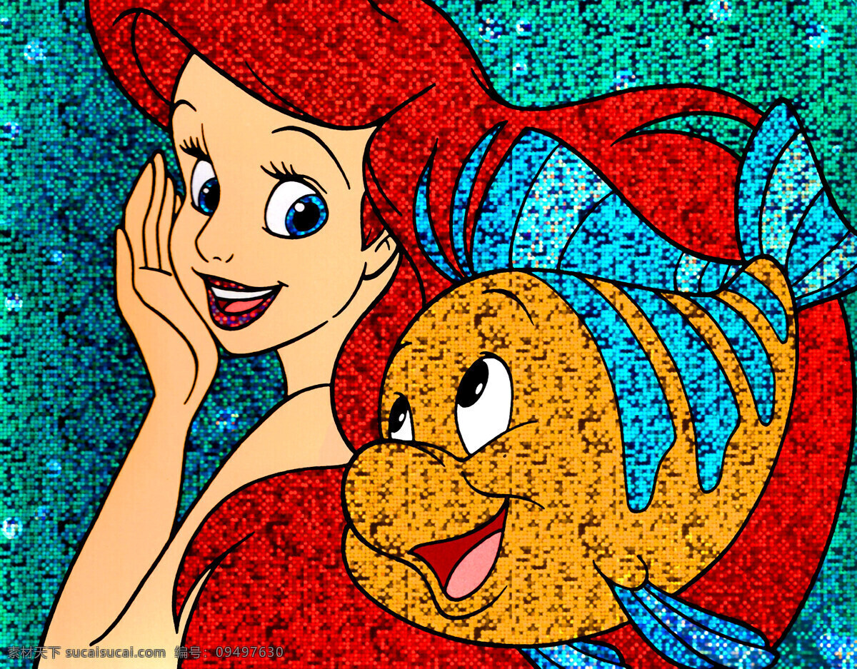 艾瑞尔人鱼 海的女儿 美人鱼 公主 画册 人鱼公主 迪士尼公主 迪士尼卡通 动漫人物 动漫动画 红色