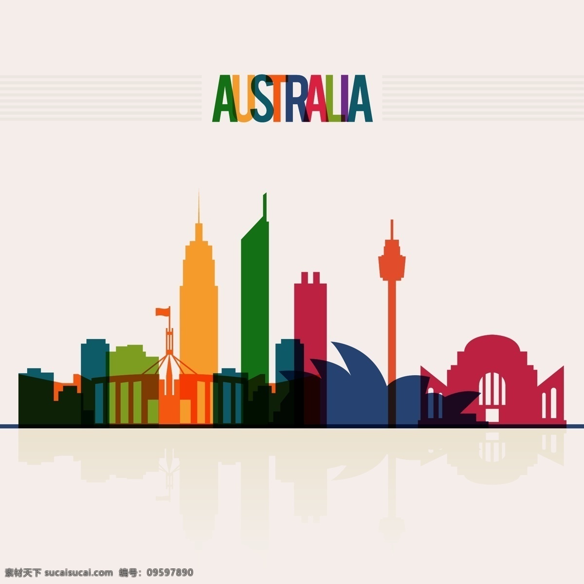 彩色 澳大利亚 城市 剪影 矢量图 创意 文化艺术