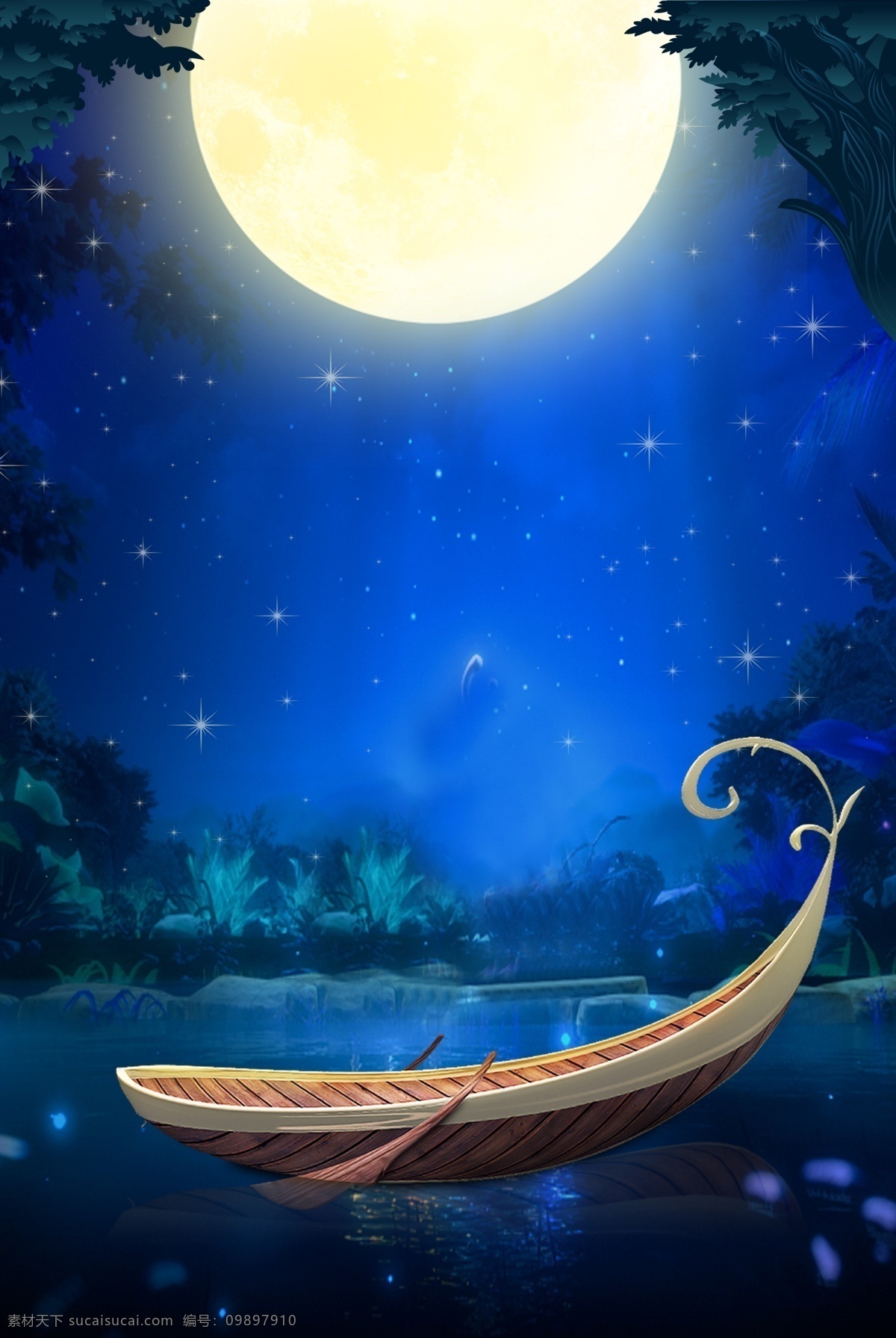 星空 浪漫 夏季 七夕 情人节 小船 广告 背景