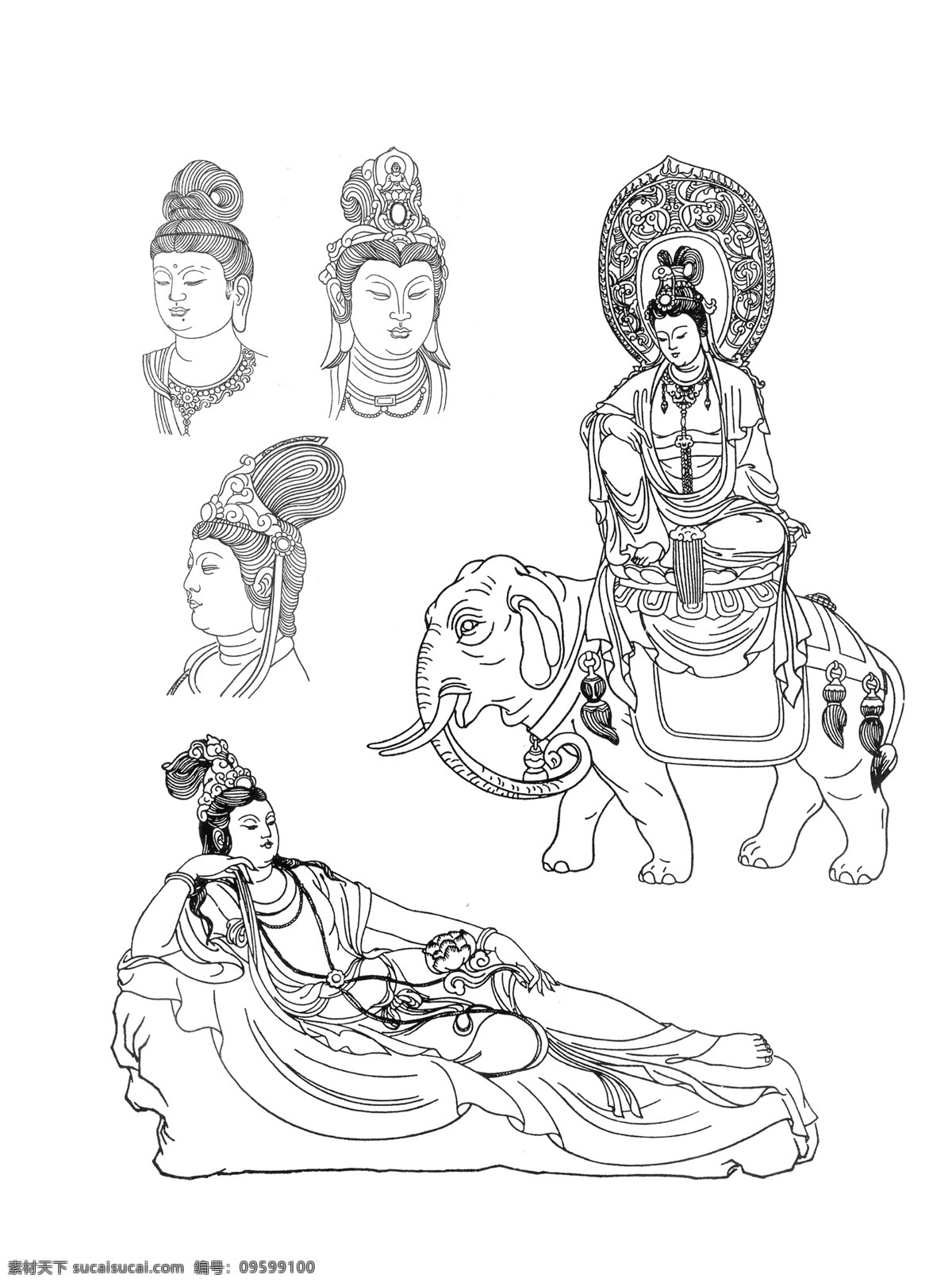 佛教元素线稿 佛教元素 线稿 人物 佛像 古典 佛教文化 白色
