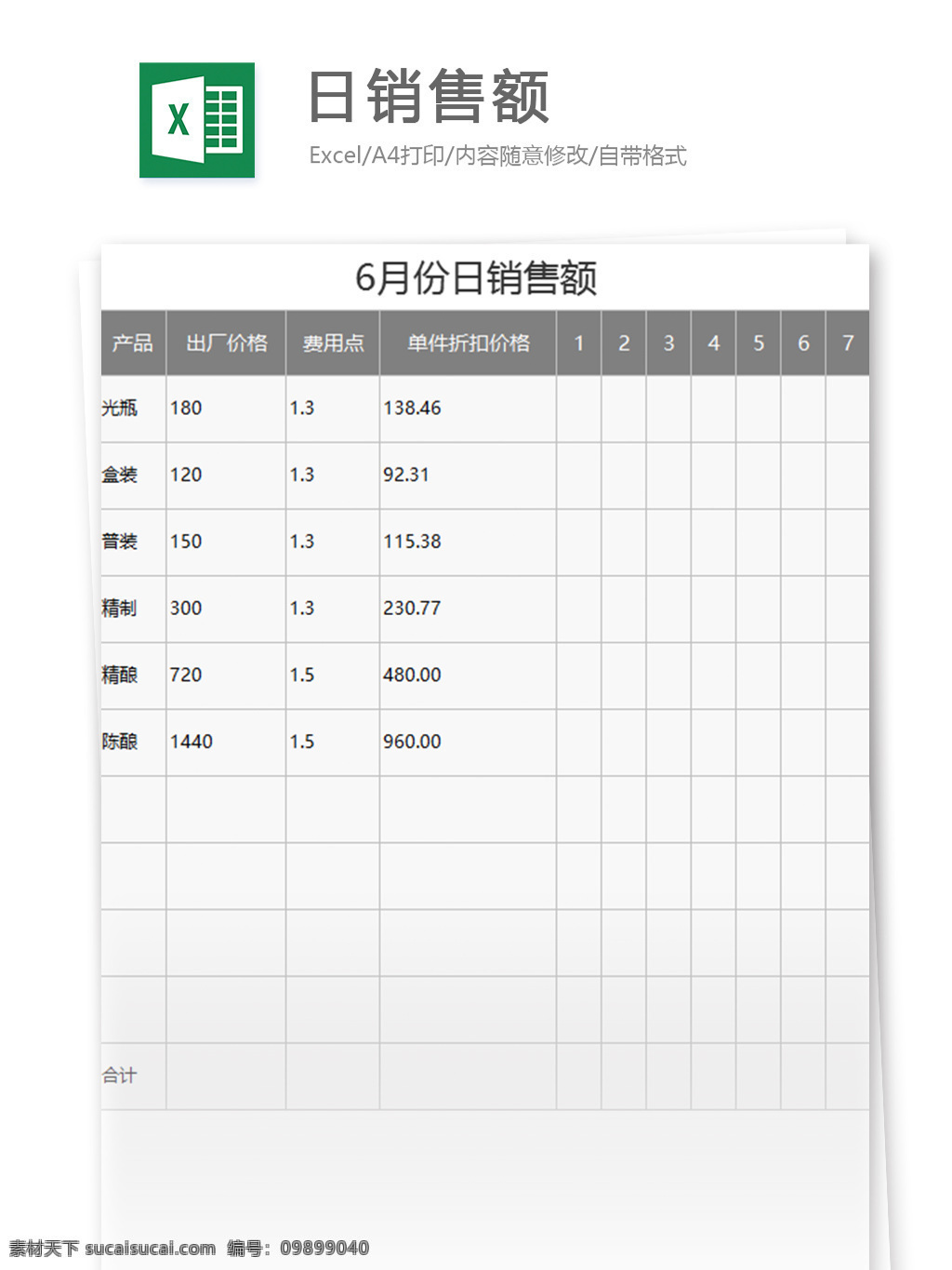 日 营销额 excel 模板 表格模板 图表 表格设计 表格 购销存 范文营销市场 产品 营销 情况 登记表