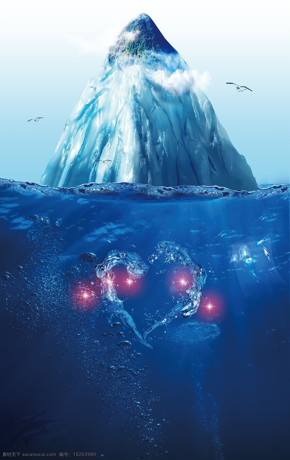 海洋 冰山 海报 背景 梦幻 水 水下 水底 冰 海 天空