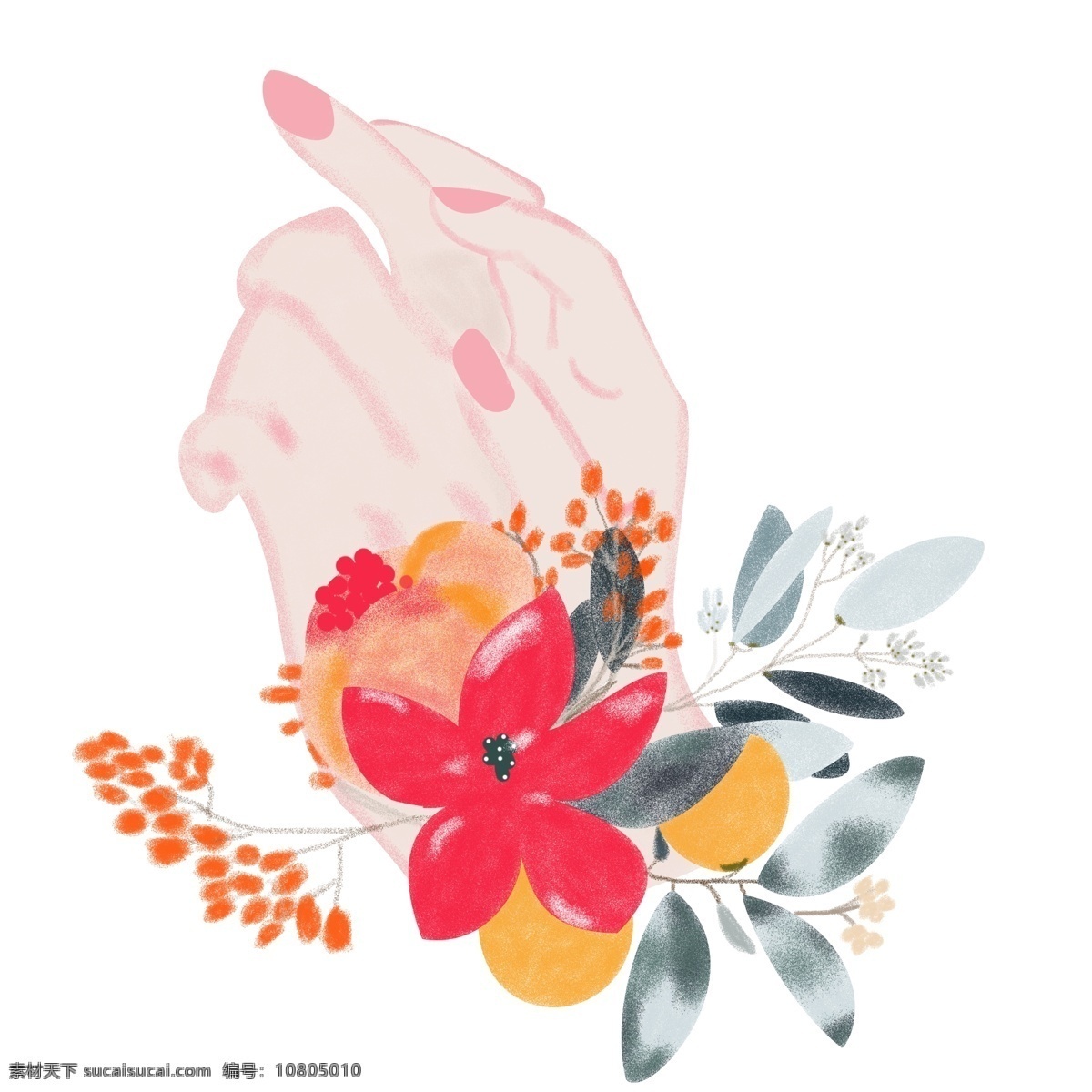 中国 风 手部 手绘 矢量图 中国风 格峰 工笔画 手绘花朵 植物 花卉 好看的腕花 浪漫 动作 粉红色