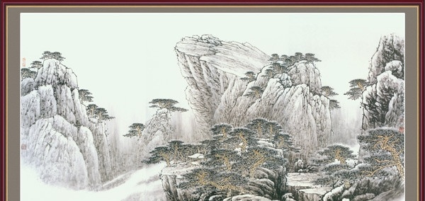 山水画 水墨 山林 山峰 山石 石林 树木 树林 国画 中堂画 挂画 分层 风景 源文件