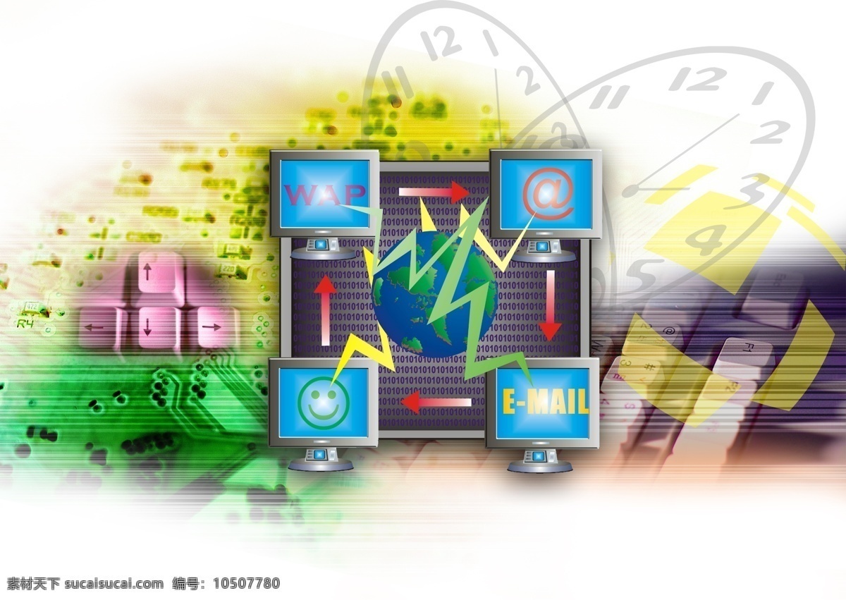 分层 背景素材 电脑显示器 键盘 箭头 时钟 源文件 箭头素材下载 箭头模板下载 动感 矢量图 其他矢量图