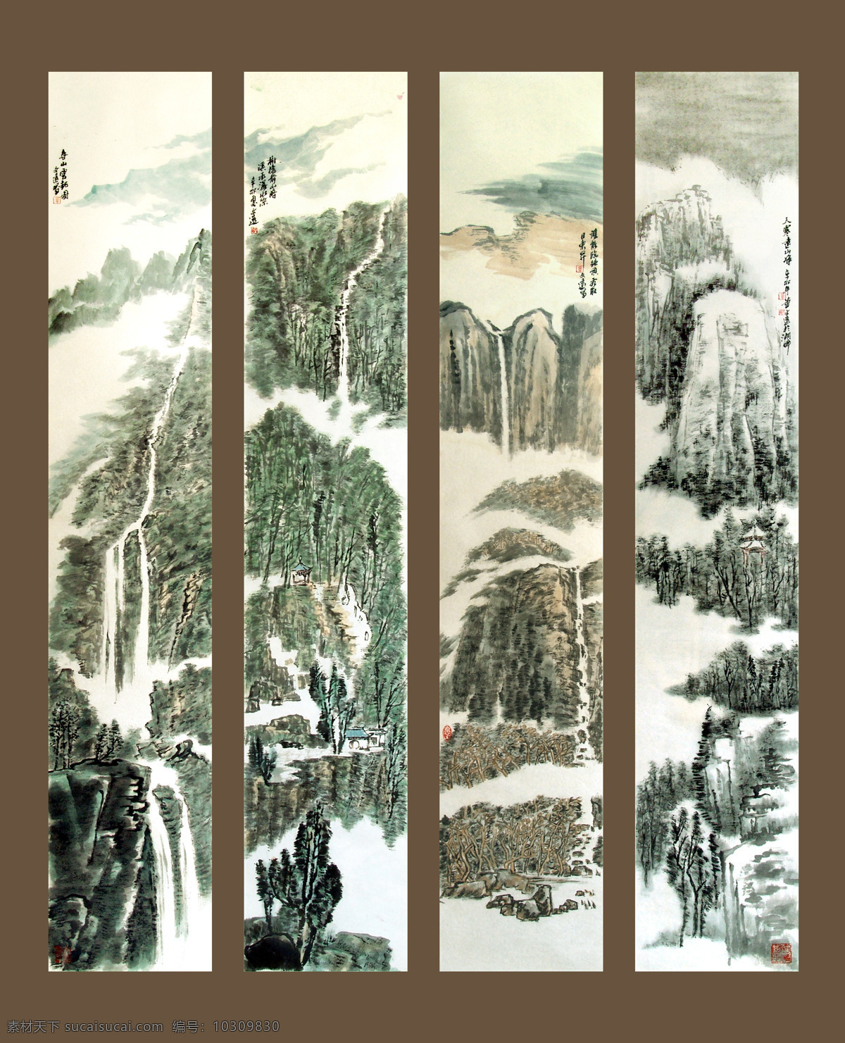 春夏秋冬 四 条屏 风景画 国画 国画山水 绘画书法 山峰 山水 山水画 董文 远 四季 设计素材 模板下载 中国画 水墨画 写意画 大师作品 溪水 小河 树木 专题 文化艺术 装饰素材 山水风景画