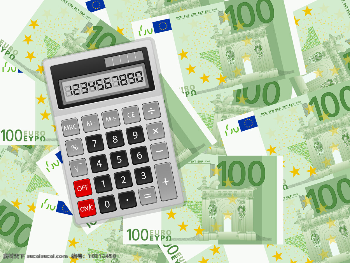 计算器 欧元 纸币 流通 金融 货币 金融货币 商务金融