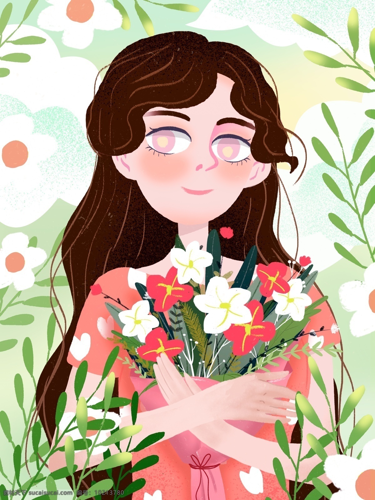小 清新 唯美 女孩 青年节 插画 小清新 花草 鲜花