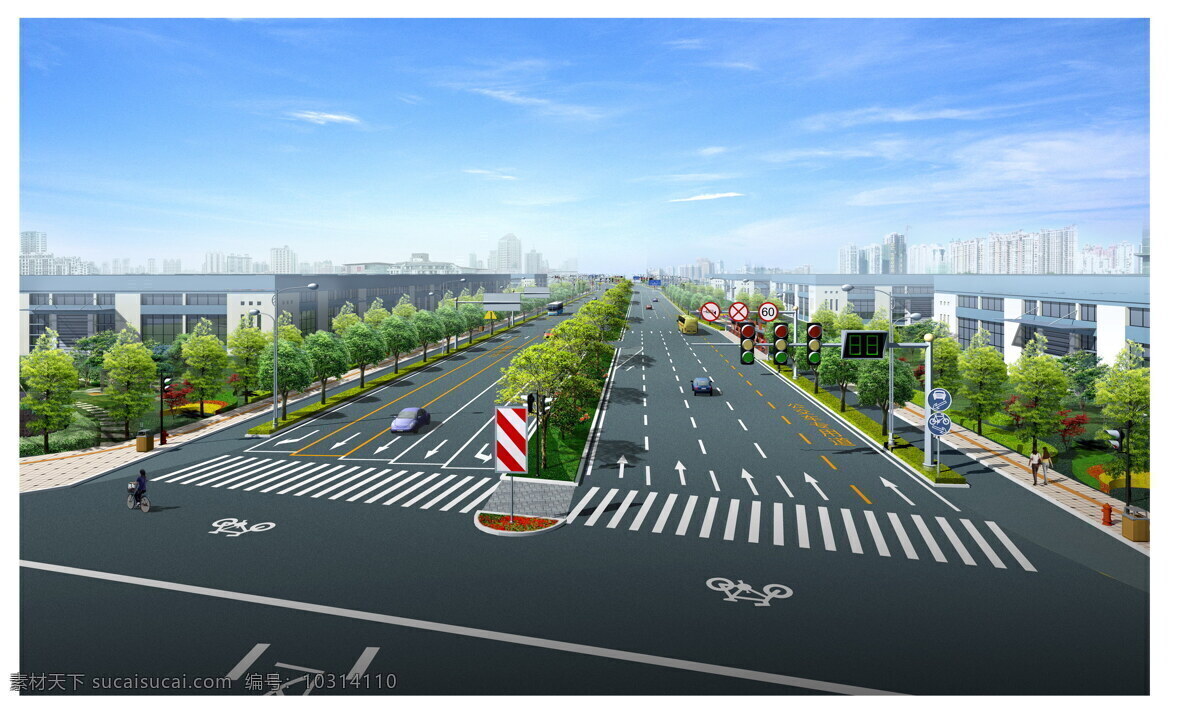 道路 交叉口 效果图 八车道 景观设计 环境设计