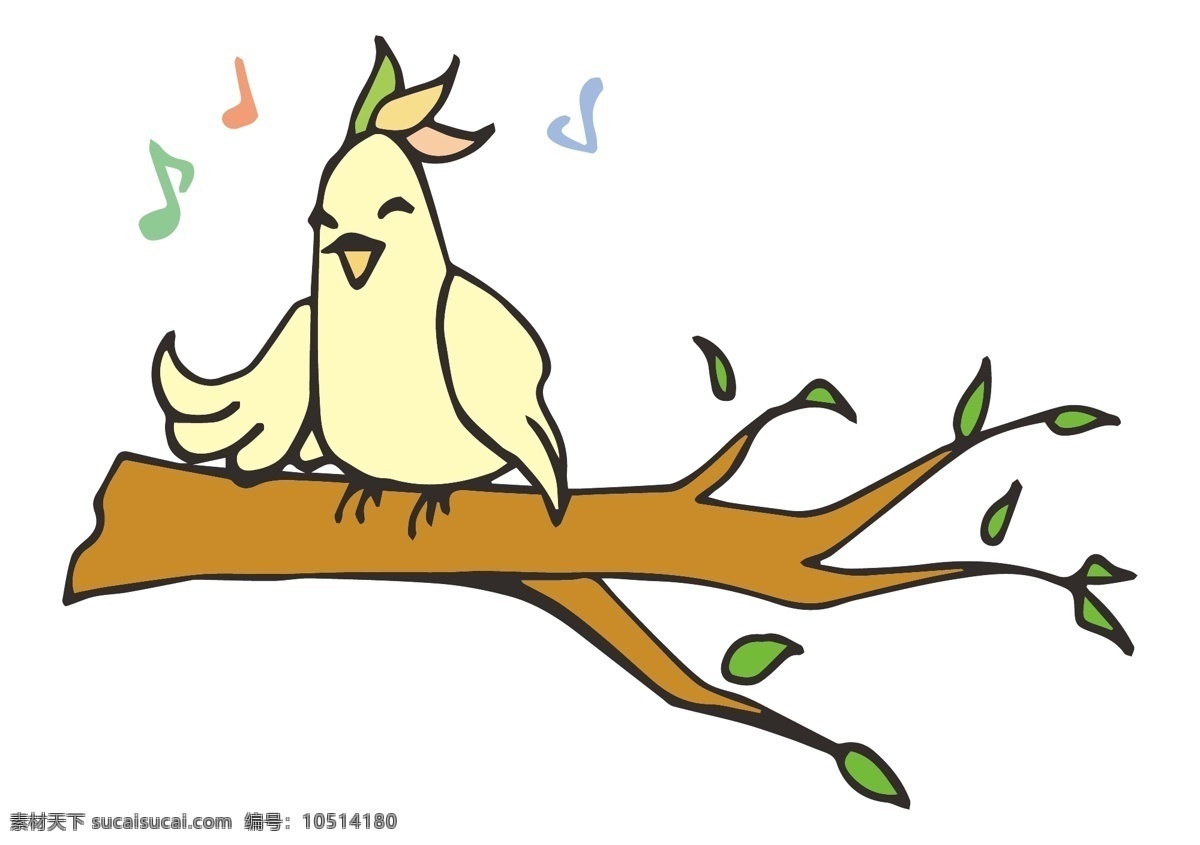 枝头 唱歌 小黄 鸟 矢量 免 抠 音符 彩色音符 歌曲 鸣叫 小鸟 黄色小鸟 卡通小鸟 树枝 树叶 鸟类 欢快