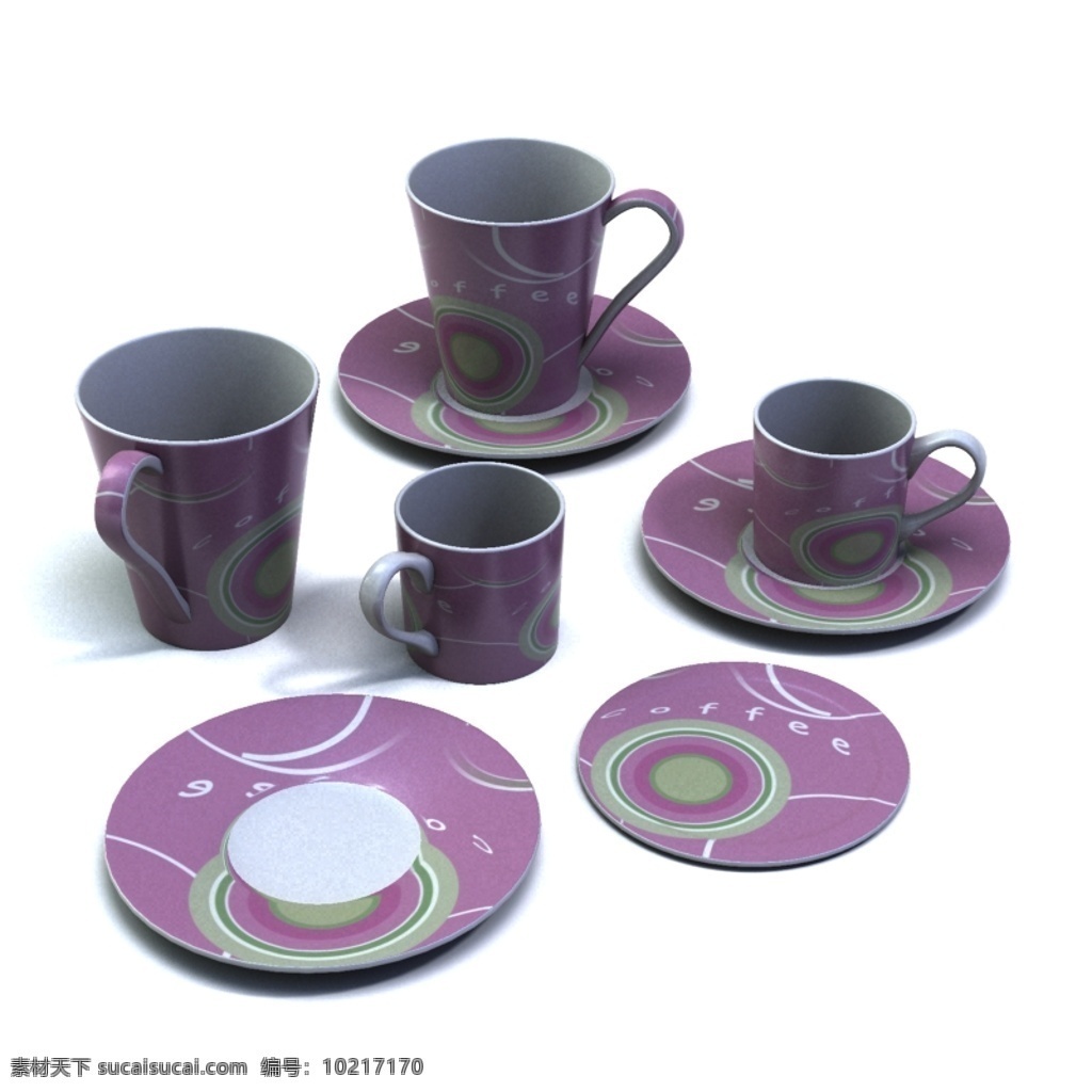 香芋 色 花纹 陶瓷 杯子 3d 模型 3d模型 模型素材 杯子餐叠模型 茶杯 咖啡杯 组合 餐具