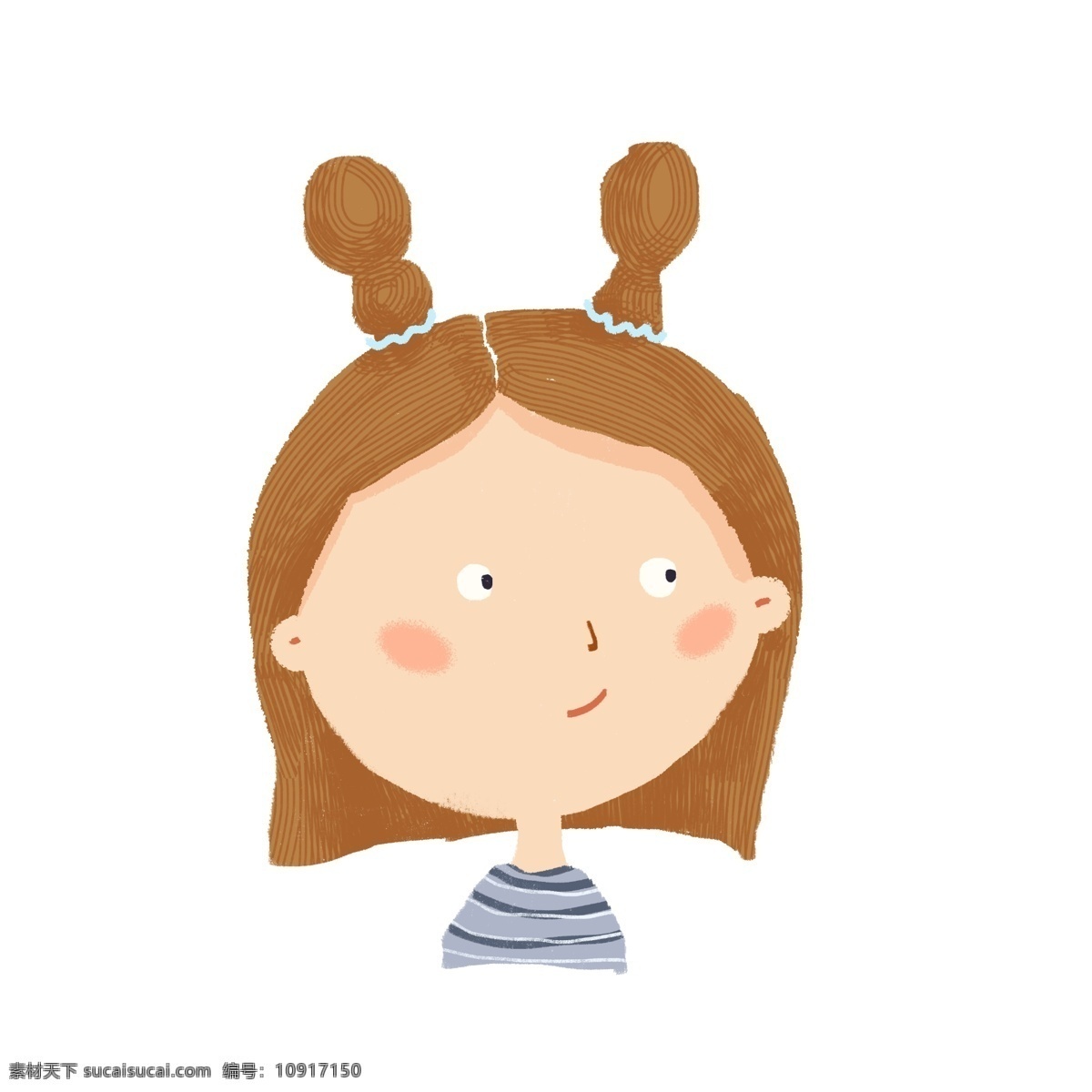 可爱 彩色 头像 海报 元素 儿童插画 可爱女生 丸子头 海报元素 书籍插图元素 短发 情侣