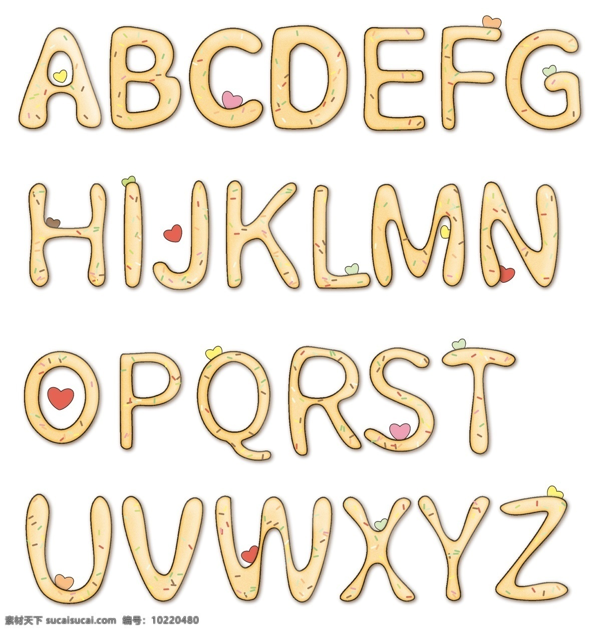 可爱 卡通 英语 字体 英文 字母 合集 矢量 全 可爱字母 卡通字母 爱心 字母素材 标题素材 巧克力饼干