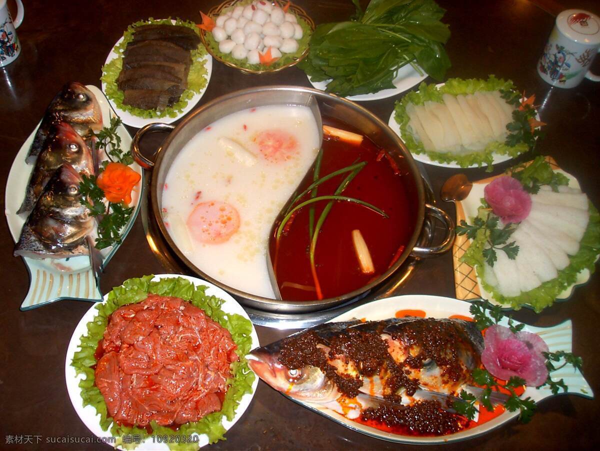 餐饮 餐饮美食 传统美食 火锅 麻辣 美食 小肥羊 羊肉 鸳鸯锅 鱼头 涮锅子 配料 清汤 psd源文件